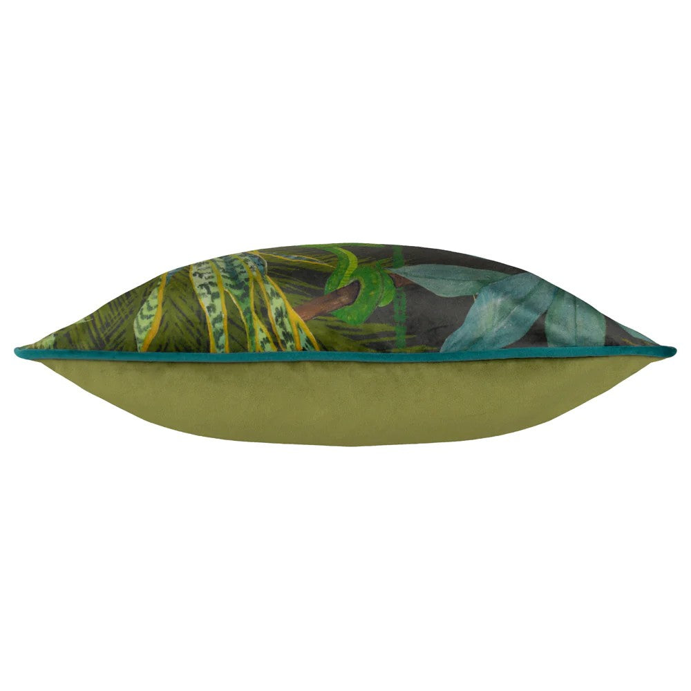 Jungle Green - Side - Wylder Aranya Contrast Piping Velvet Jungle Cushion Cover