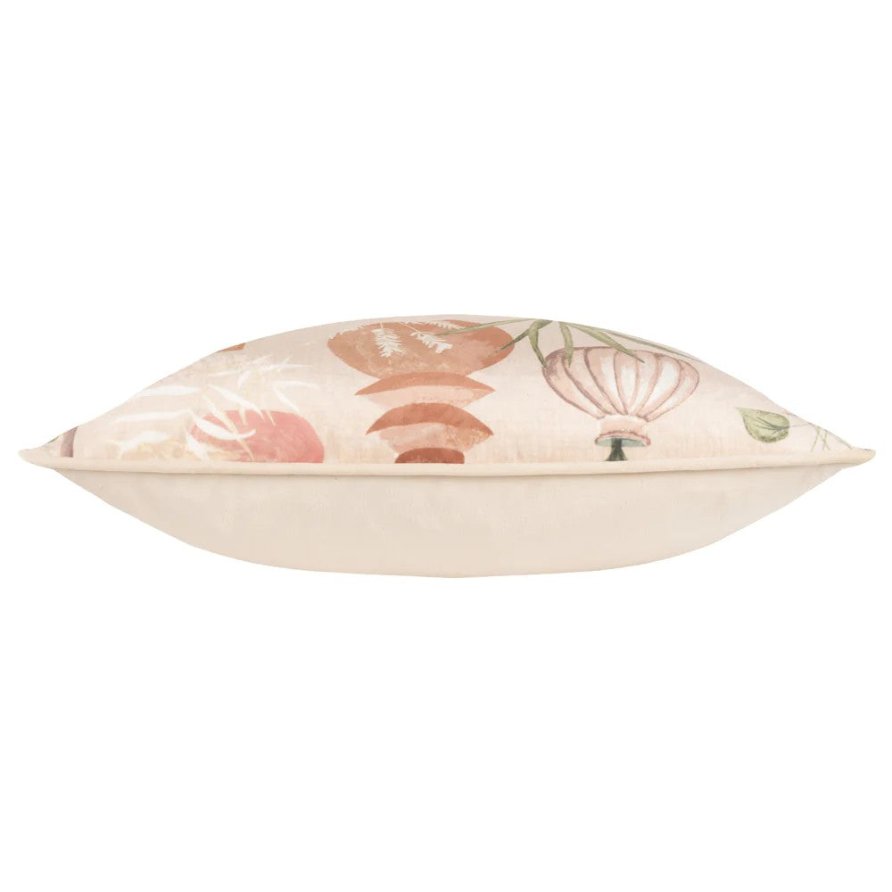 Natural - Side - Furn Piping Detail Velvet Earthen Pots Cushion Cover