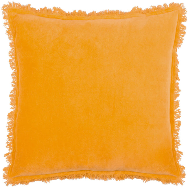 Mustard - Front - Furn Gracie Fringed Velvet Cushion Cover