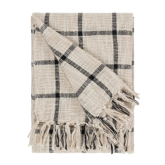 Natural-Black - Front - Yard Beni Checked Fringed Throw