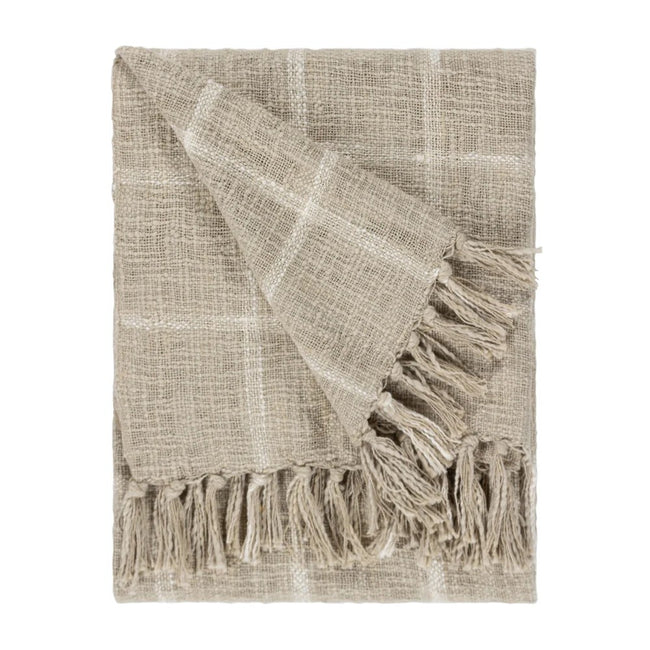 Stone-Natural - Front - Yard Beni Checked Fringed Throw