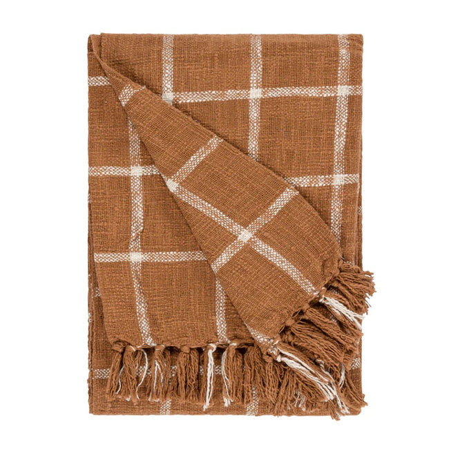 Ginger-Natural - Front - Yard Beni Checked Fringed Throw