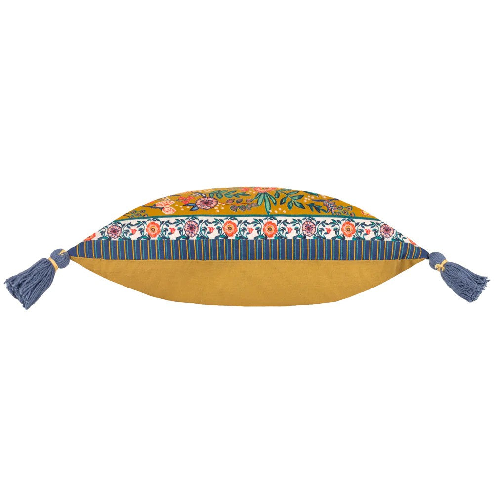 Multicoloured-Blue - Side - Wylder Rosa Tassel Floral Cushion Cover