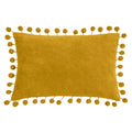 Ochre - Front - Furn Dora Pom Pom Velvet Rectangular Cushion Cover