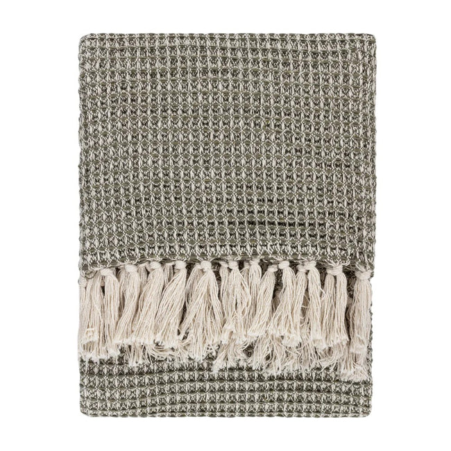 Lichen - Front - Yard Lorne Waffle Fringed Throw