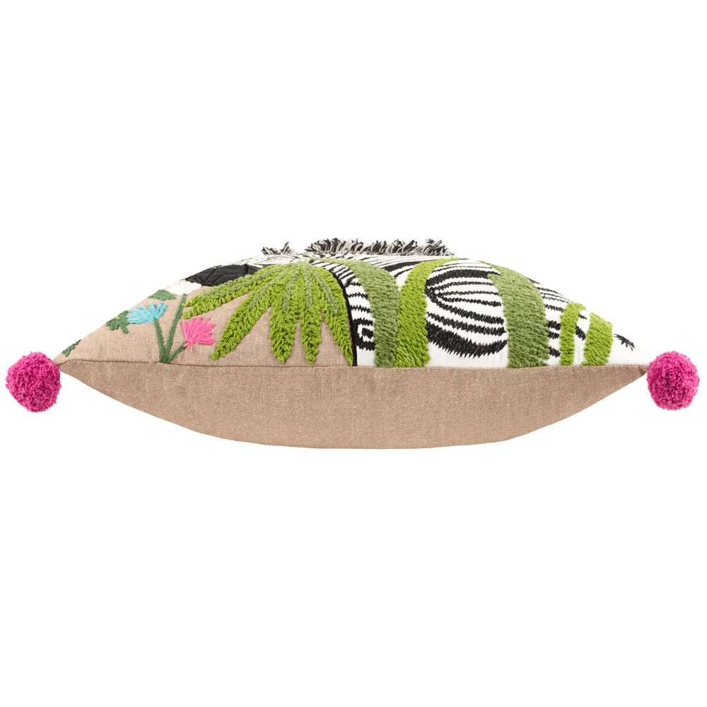 Multicoloured - Side - Wylder Embroidered Zebra Cushion Cover