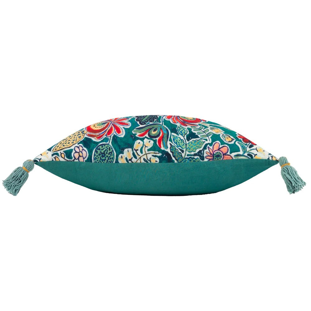 Multicoloured-Teal - Side - Wylder Adeline Tassel Floral Cushion Cover
