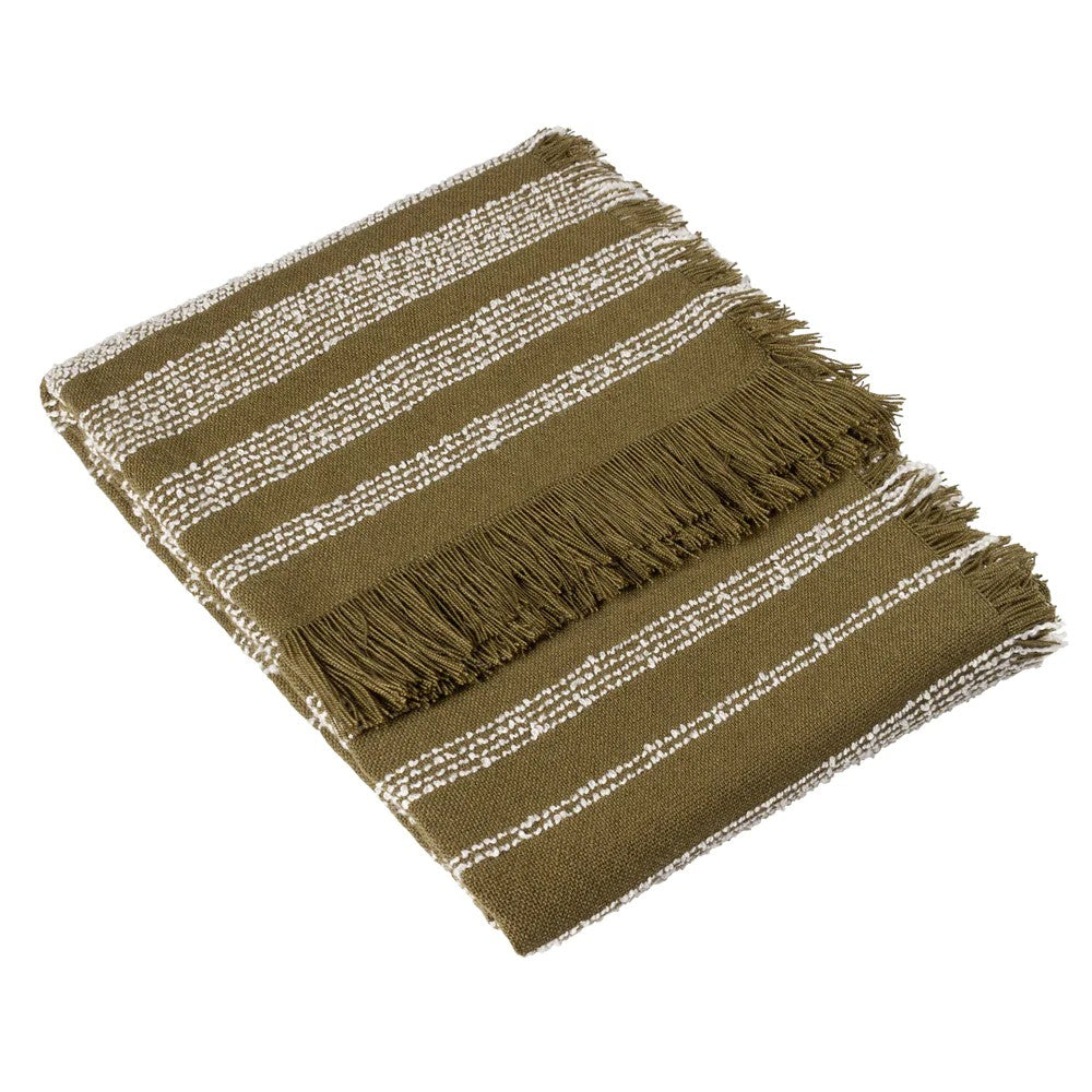 Olive - Front - Hoem Jour Woven Linear Fringed Throw
