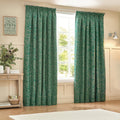 Emerald - Front - Wylder Nature Grantley Jacquard Pencil Pleat Curtains
