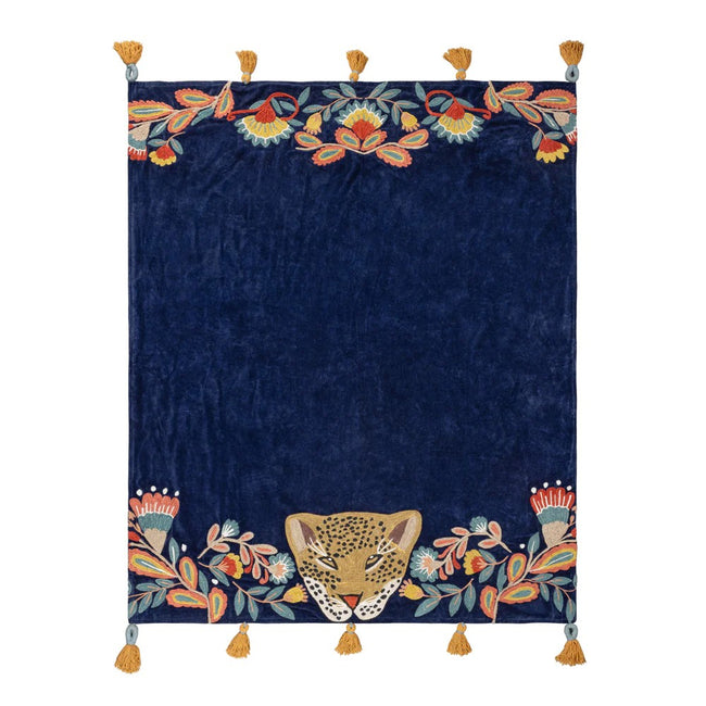 Royal Blue - Front - Wylder Tropics Regal Tassel Leopard Embroidered Throw