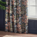 Navy - Back - Wylder Woodlands Jacquard Floral Eyelet Curtains