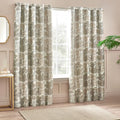 Natural - Front - Wylder Woodlands Jacquard Floral Eyelet Curtains