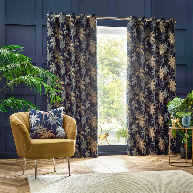 Navy - Pack Shot - Wylder Galapagos Jacquard Eyelet Curtains