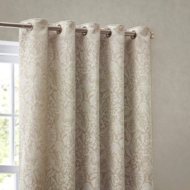 Natural - Side - Wylder Bali Jacquard Botanical Eyelet Curtains