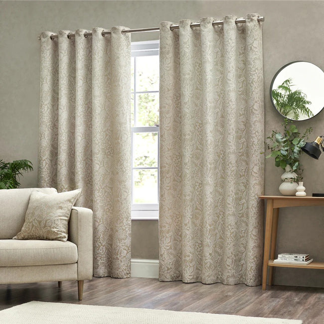 Natural - Pack Shot - Wylder Bali Jacquard Botanical Eyelet Curtains