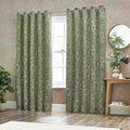 Olive - Front - Wylder Bali Jacquard Botanical Eyelet Curtains