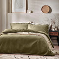 Olive - Side - Yard Waffle Textured Duvet Cover Set