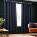 Navy - Front - Paoletti New Galaxy Chenille Eyelet Curtains