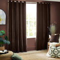 Brown - Front - Yard Chenille Velvet Eyelet Curtains