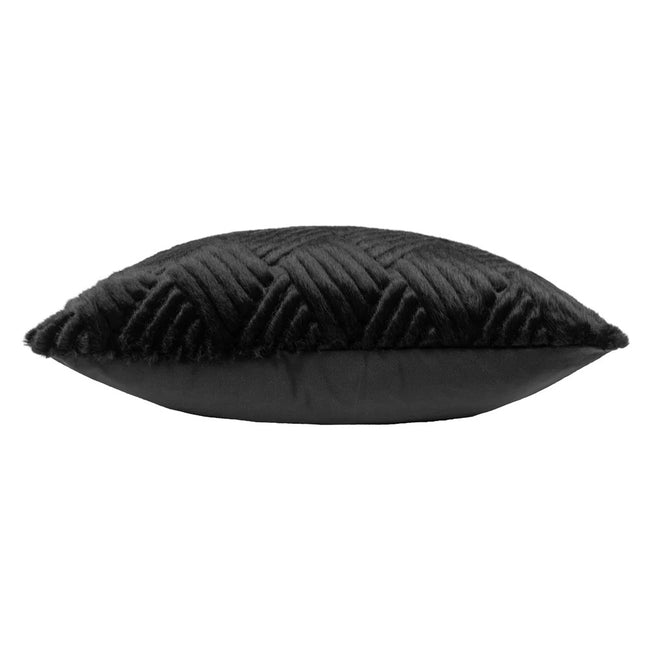 Jet Black - Side - Paoletti Sonnet Faux Fur Cut Cushion Cover