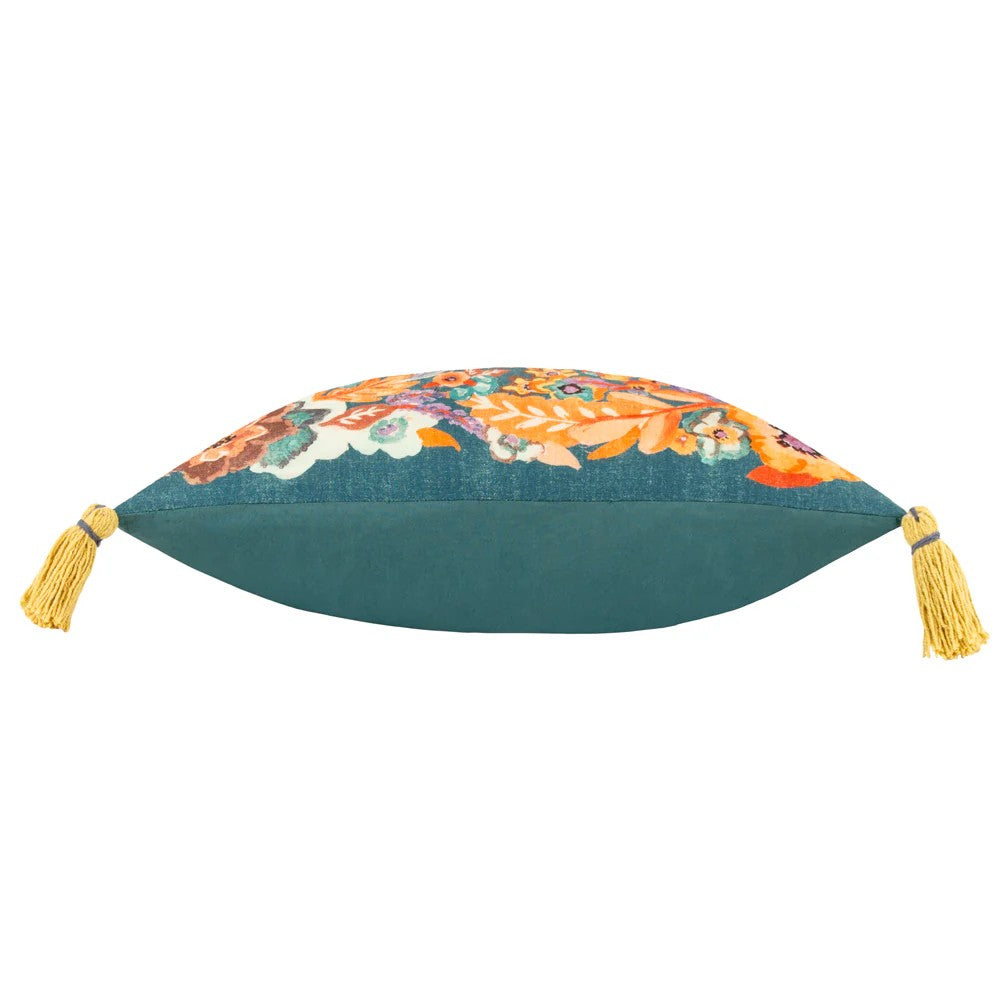Multicoloured-Gold - Side - Wylder Traloa Tassel Floral Cushion Cover