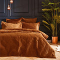 Rust - Front - Paoletti Palmeria Velvet Quilted Duvet Cover Set