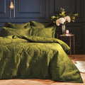 Moss - Front - Paoletti Palmeria Velvet Quilted Duvet Cover Set