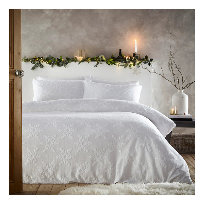 White - Front - Furn Tufted Cotton Snowflake Duvet Cover Set