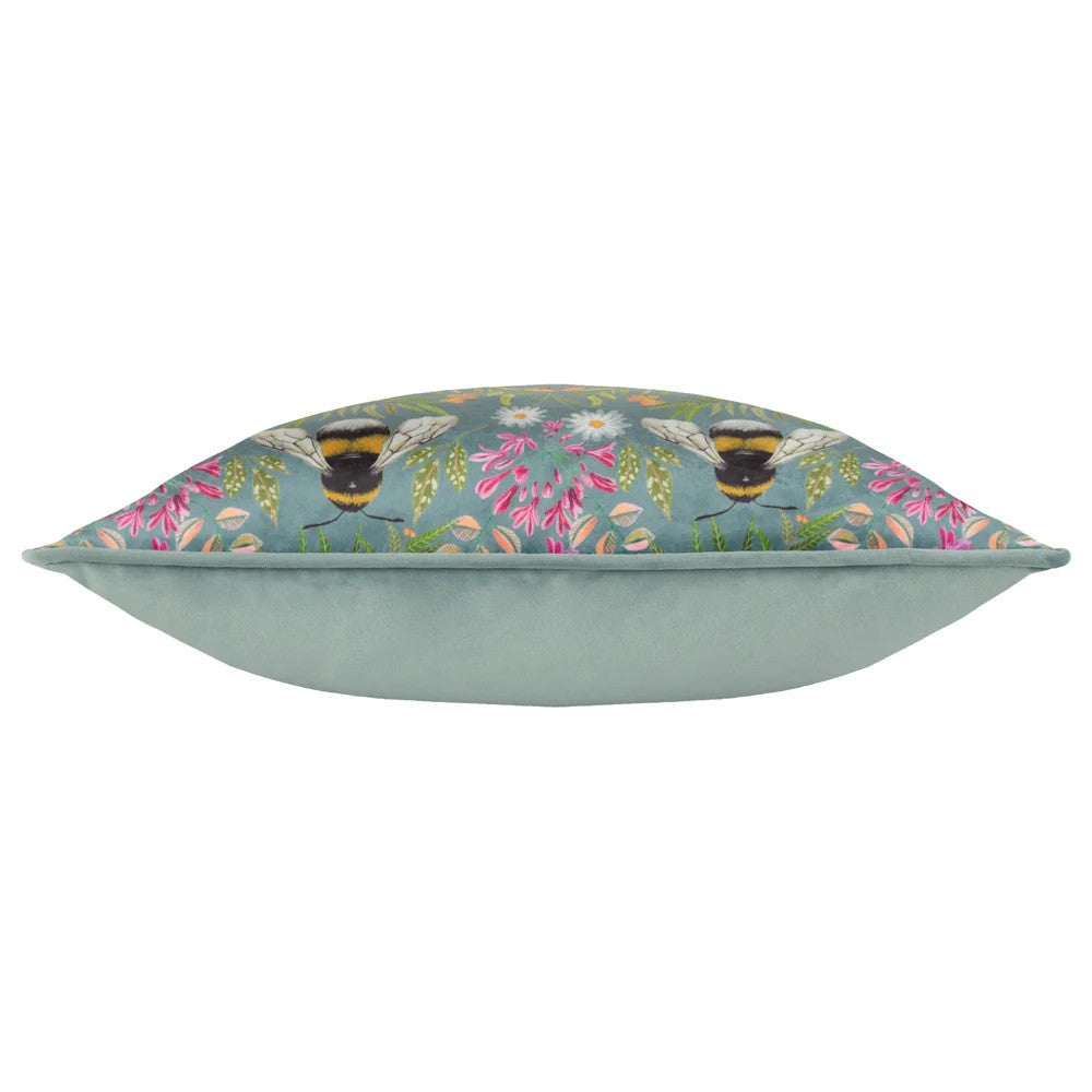 Multicoloured - Side - Wylder Nature House of Bloom Zinnia Bee Piped Cushion Cover