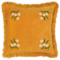 Gold - Front - Furn Frill Velvet Embroidered Daisy Cushion Cover