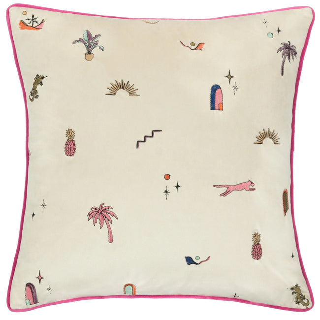 Multicoloured - Back - Furn Eivissa Velvet Embroidered Cushion Cover