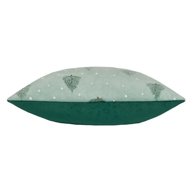 Green - Side - Furn Evergreen Classic Tree Embroidered Cushion Cover