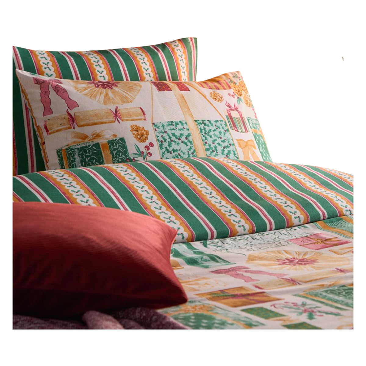 Emerald-Red - Back - Furn All Wrapped Up Reversible Printed Duvet Cover Set