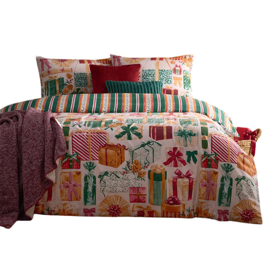 Emerald-Red - Front - Furn All Wrapped Up Reversible Printed Duvet Cover Set