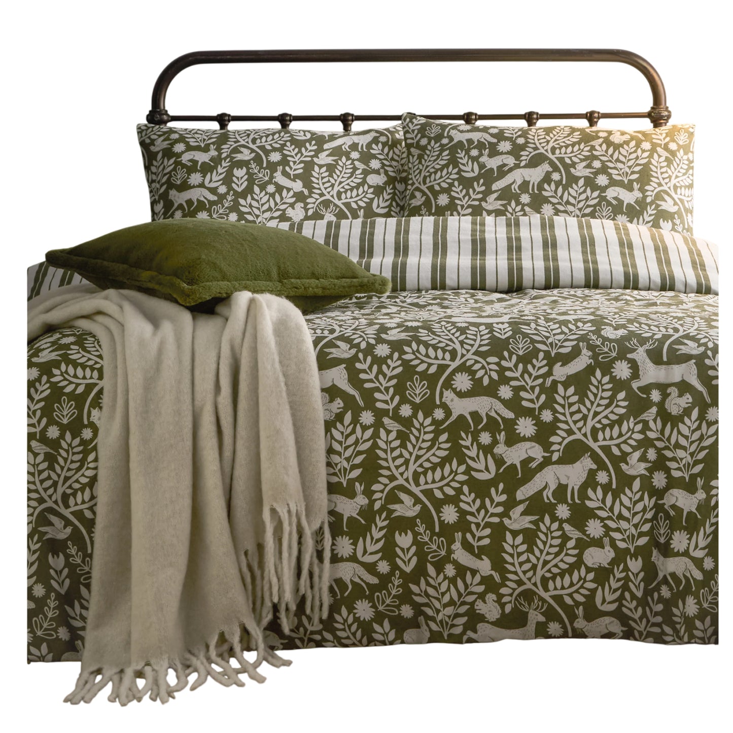 Thyme Green - Lifestyle - Furn Skandi Woodland Reversible Brushed Cotton Duvet Cover Set