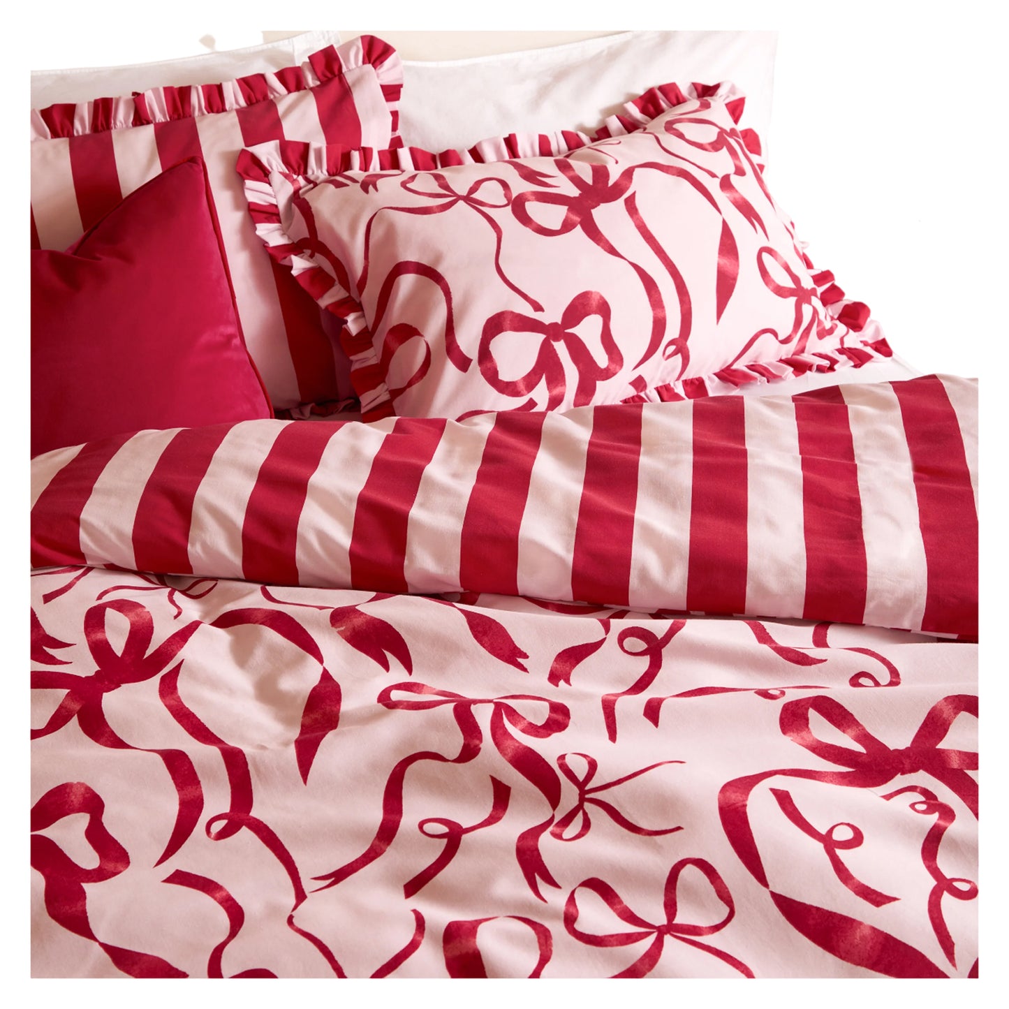Pink-Red - Lifestyle - Furn Lavieen Bows Reversible Duvet Cover Set