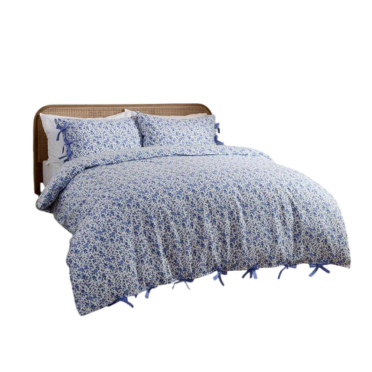 Blue - Front - Wylder Hannah Reversible Cotton Floral Duvet Cover Set
