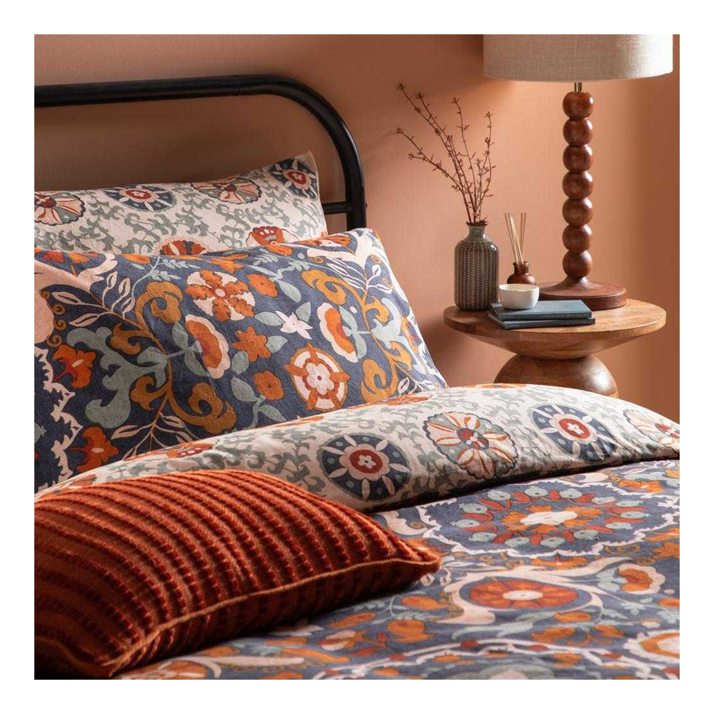 Denim Blue - Side - Furn Kinfolk Reversible Printed Duvet Cover Set