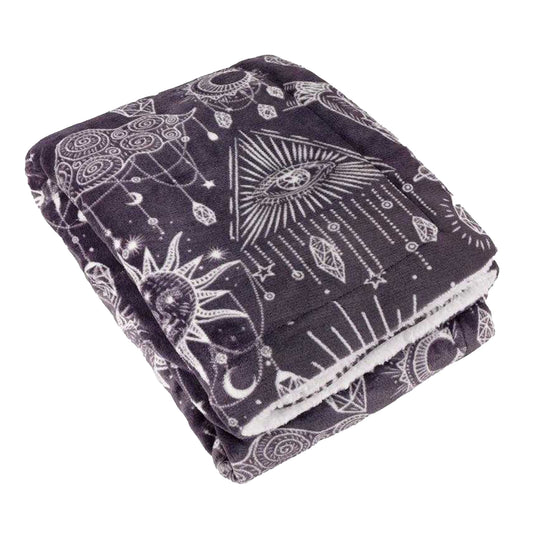 Charcoal-Cream - Front - Furn Sherpa Fleece Constellation Throw