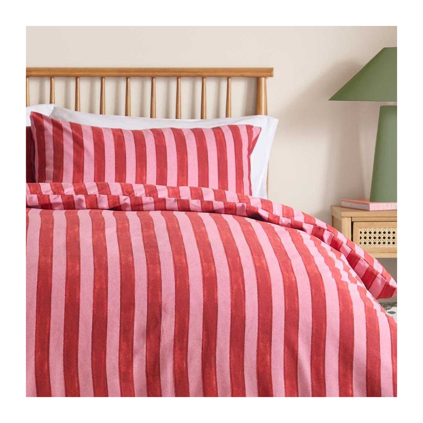 Pink-Red - Side - Furn Dualtone Reversible Striped Duvet Cover Set