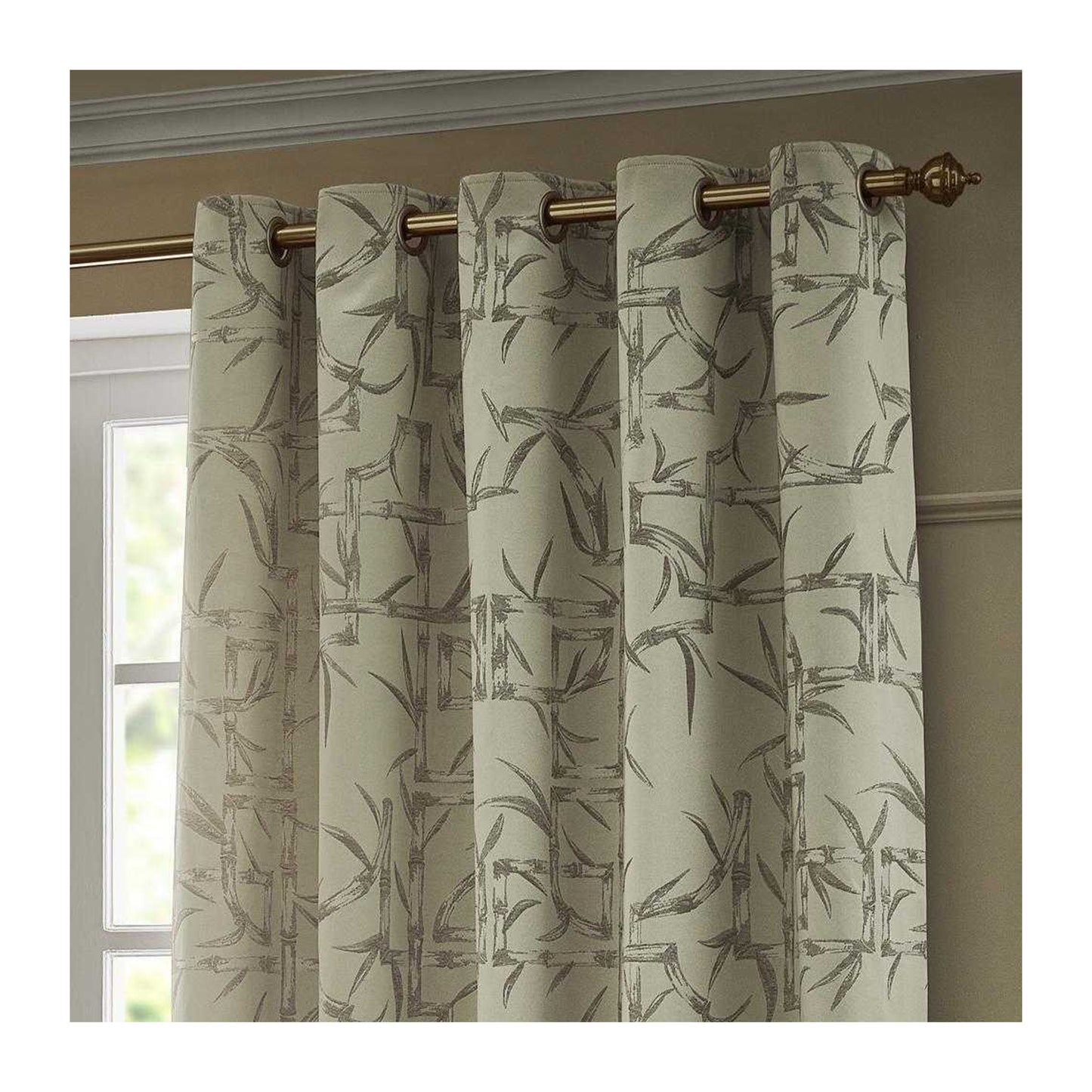 Champagne - Back - Paoletti Jacquard Bamboo Print Eyelet Curtains