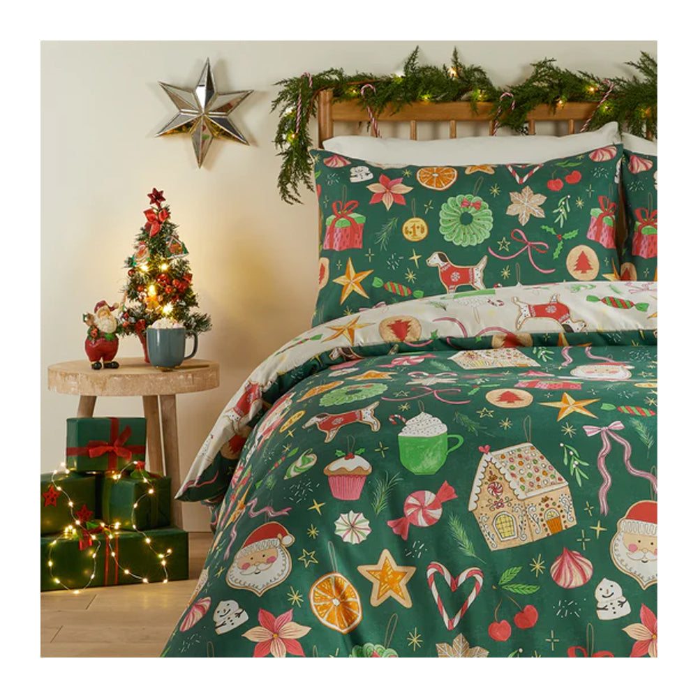 Emerald - Side - Duvet Day Festive Treats Reversible Soft Touch Printed Christmas Duvet Cover Set