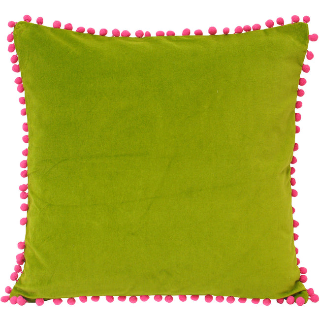 Green-Fuchsia - Front - Riva Home Velvet Pompom Cushion Cover