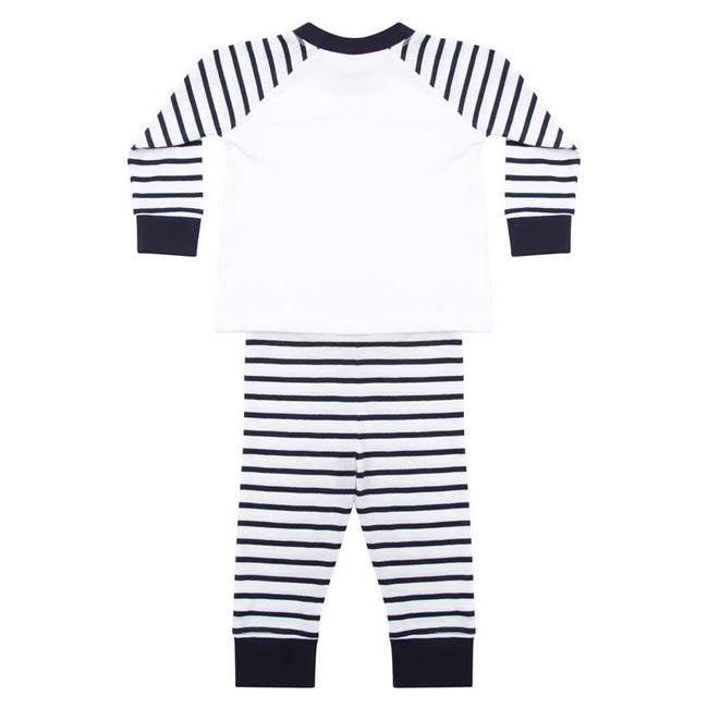 Navy-White - Back - Larkwood Childrens-Kids Striped Long Pyjama Set
