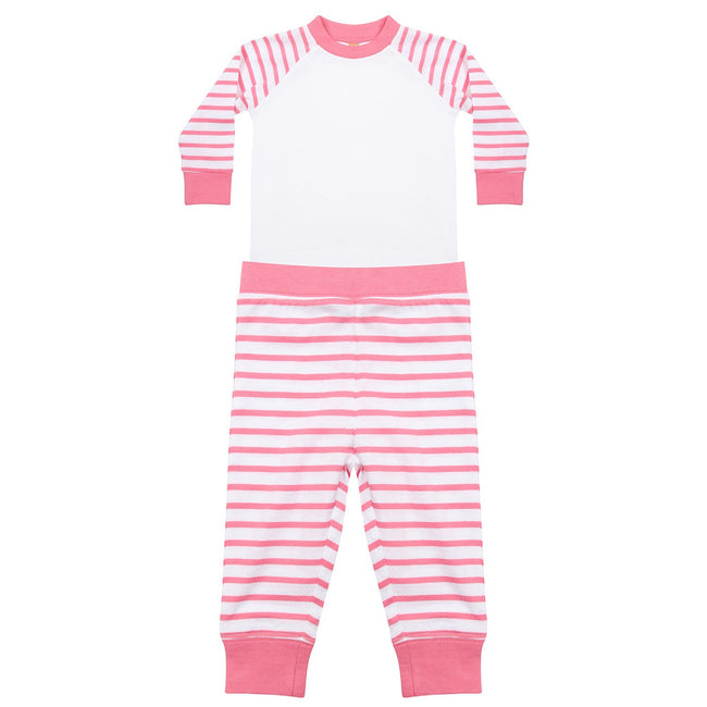 Pink-White - Front - Larkwood Childrens-Kids Striped Long Pyjama Set