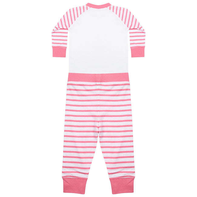 Pink-White - Back - Larkwood Childrens-Kids Striped Long Pyjama Set