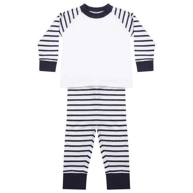 Navy-White - Front - Larkwood Childrens-Kids Striped Long Pyjama Set