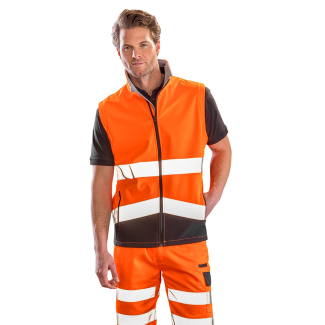 Fluorescent Orange-Black - Side - SAFE-GUARD by Result Unisex Adult Softshell Printable Gilet