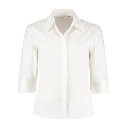 White - Front - Kustom Kit Womens-Ladies Continental 3-4 Sleeve Blouse