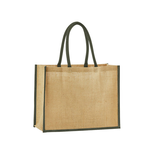 Natural-Olive Green - Front - Westford Mill Classic Starched Jute Tote Bag